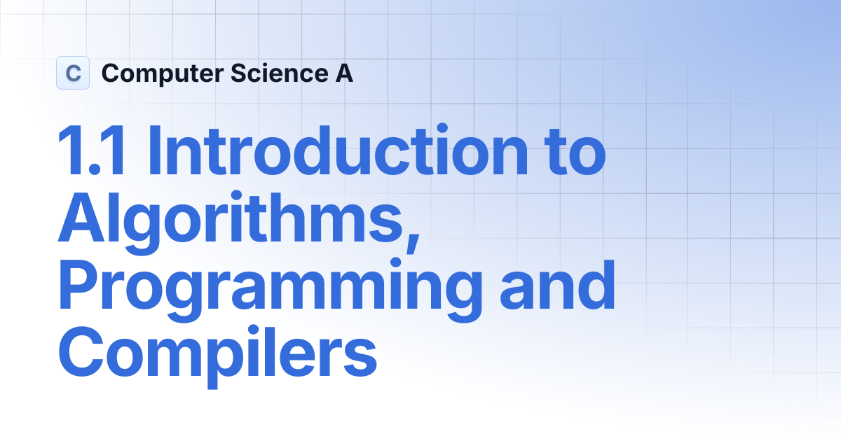 1.1 Introduction to Algorithms, Programming and Compilers | Computer ...